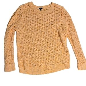 Talbots Womens Pointelle Marled Cotton Acrylic Sweater Yellow Sz Large Petite